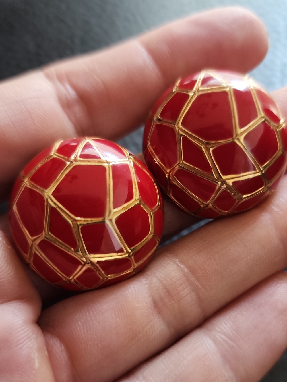 VTG Ciner Red Gold Trim Dome Clip Earrings - Women Jewelry